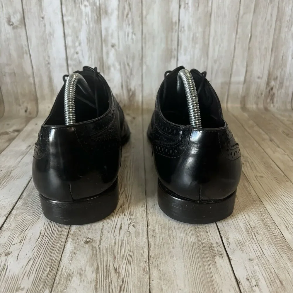 Mezlan Ponce Genuine Deerskin Polished Leather Wingtip - Black Mens's‎ Size 9 M